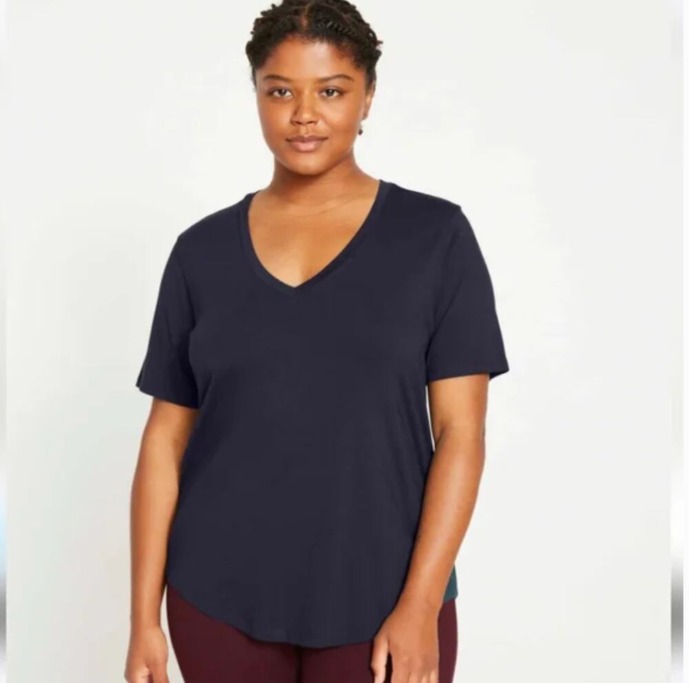 Universal Standard V Rex T Shirt 4XS 00 0 2XS NWT Navy Blue Top Tee V Neck